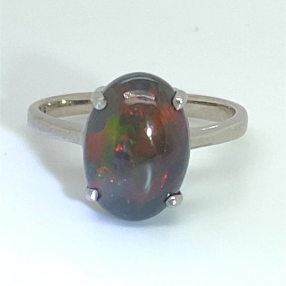 Black Opal 4.10ct Platinum Finish Silver Ring - Picture 3 of 6